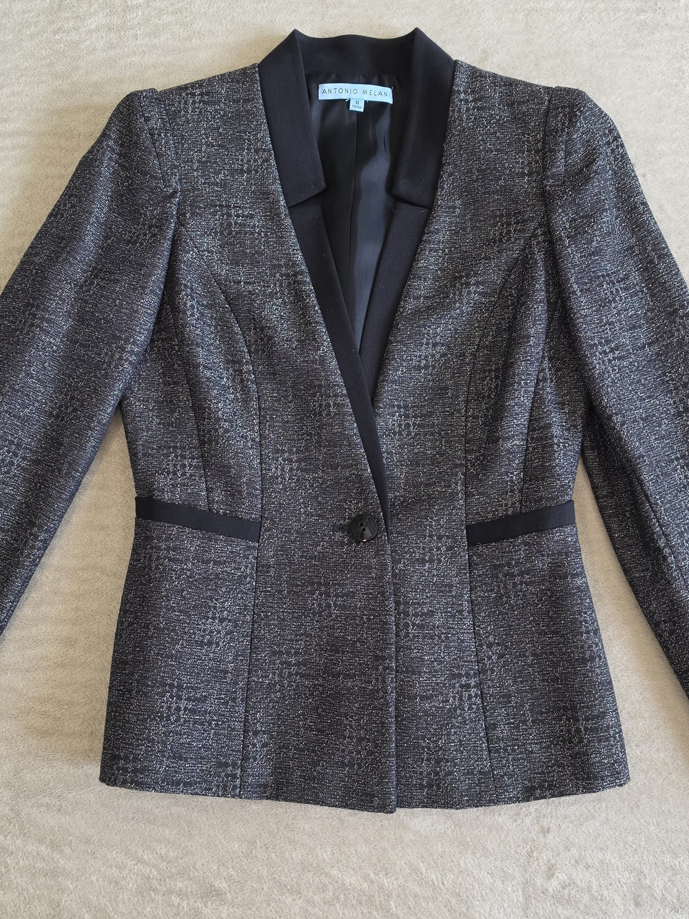 ANTONIO MELANI Black and Charcoal Two-Piece Skirt Suit - Picture 4 of 14